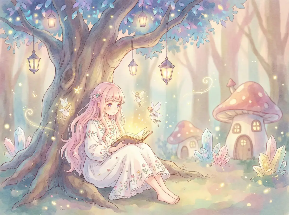 两个人的免费视频观看完整版 - 魔法森林中阅读故事书的粉发少女与精灵